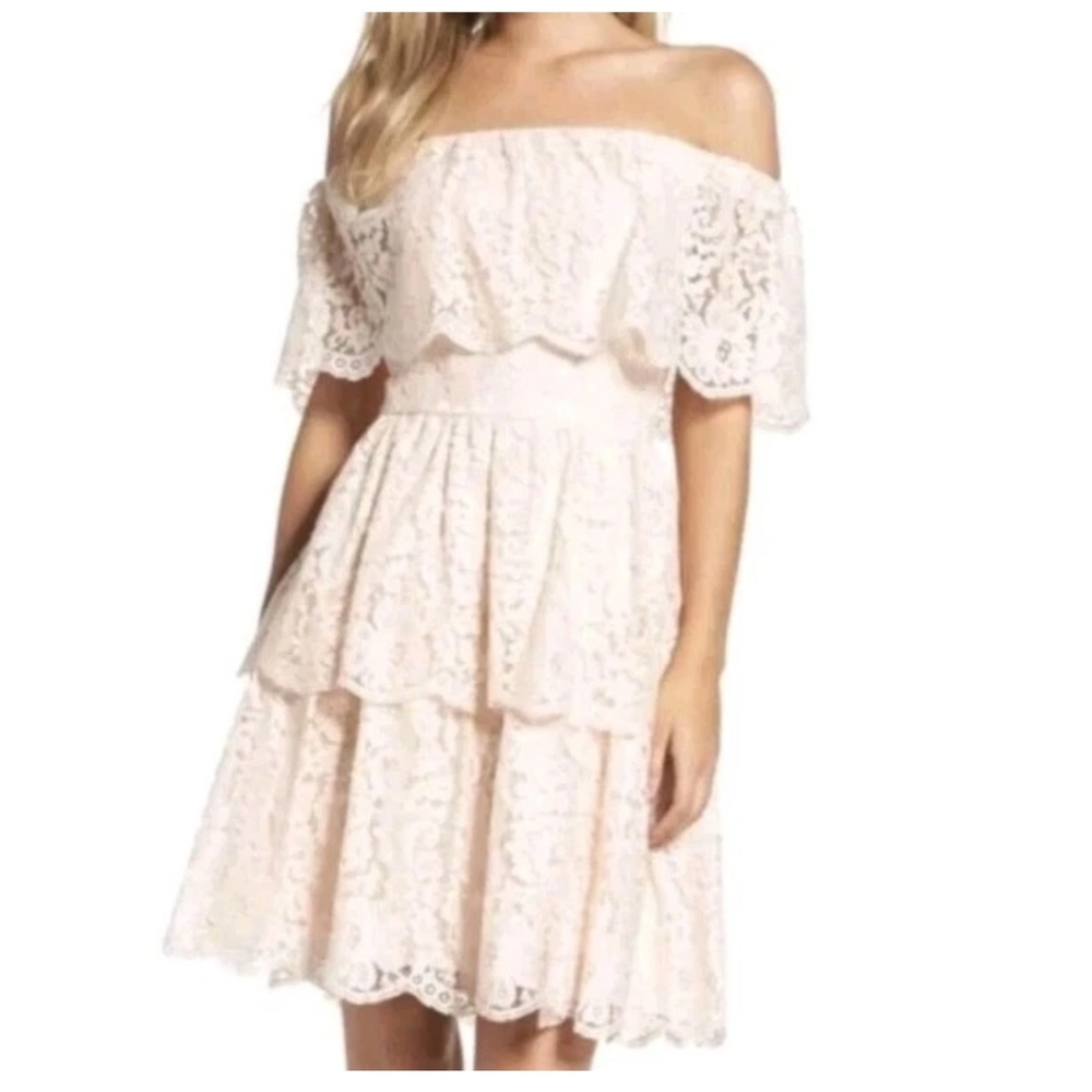 Eliza J Lace Overlay Off Shoulder Mini Dress Blush Formal Event Sm/6 Nwt Flawed